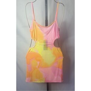 Vibrant Pink and Yellow Cutout Dress